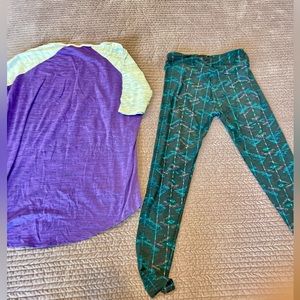 2 pack womens Lularoe OS chevron leggings & XS purple/grey Irma tunic. VGUC